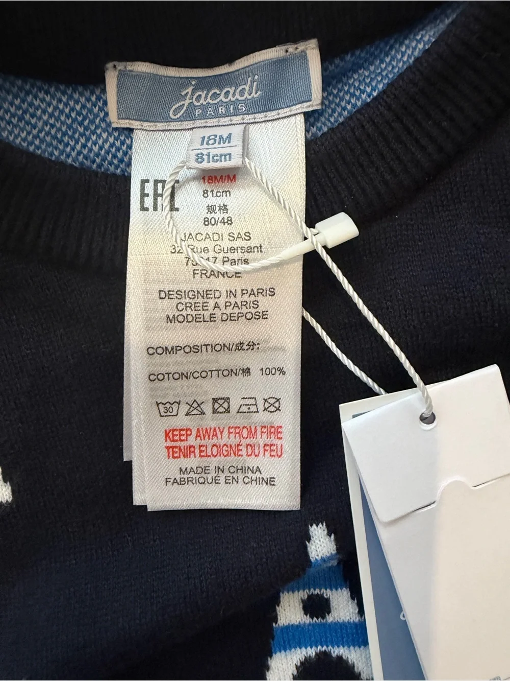 NWT Jacadi Baby Boy Outfit Cotton Sweater and Jeans 18M